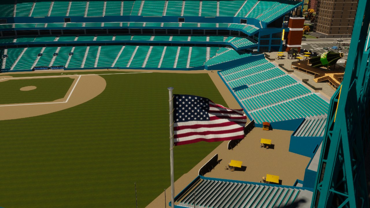 USA flag on a flagpole in a baseball stadium