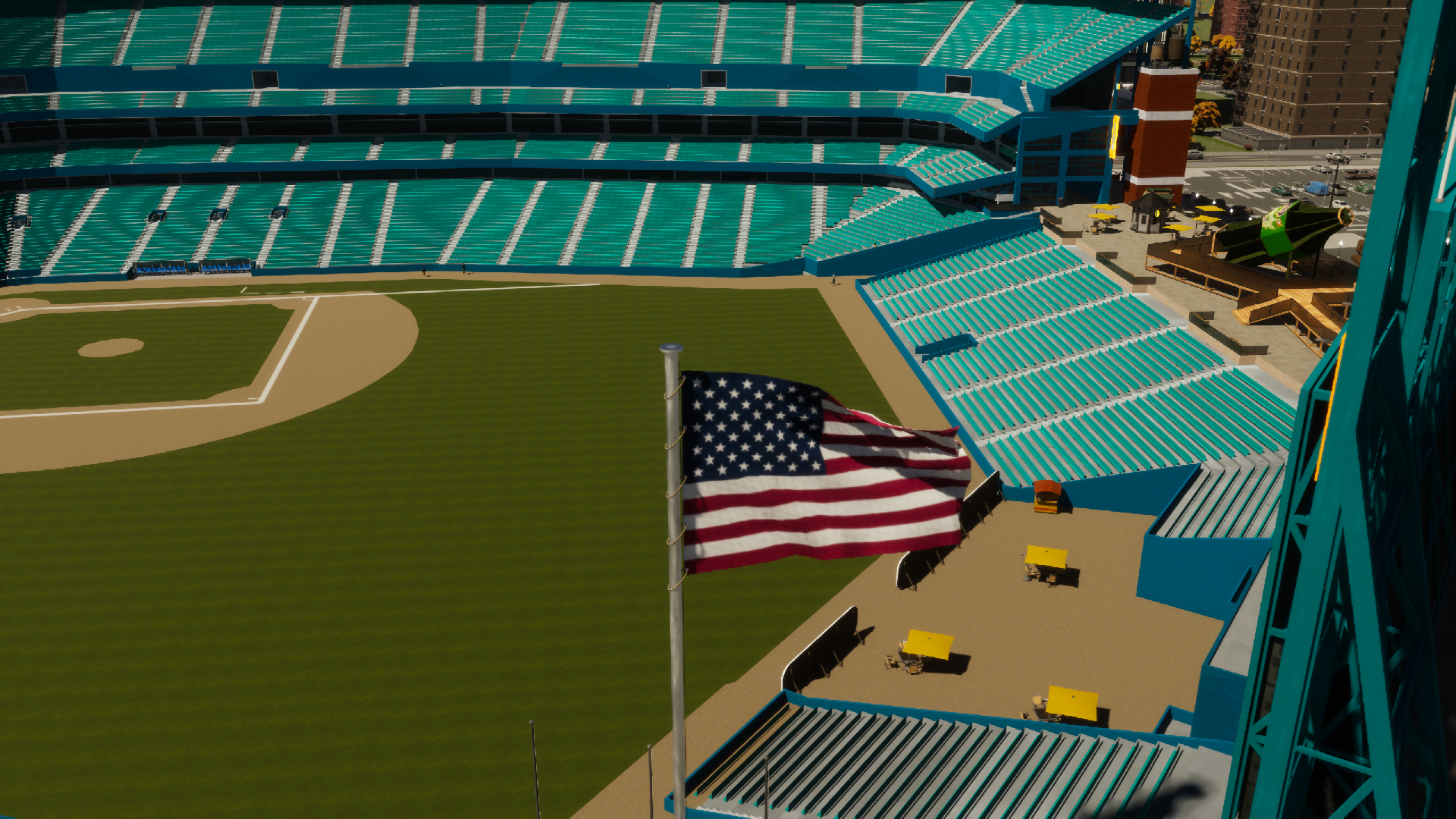 In-game example: USA flag on a flagpole in a baseball stadium